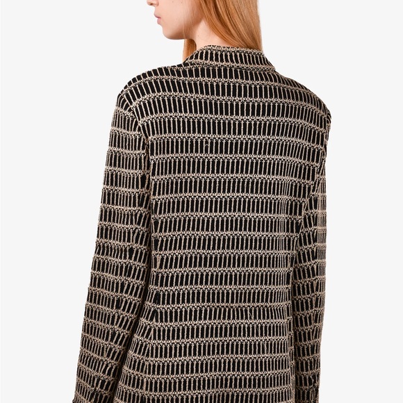 ST JOHN Black/champagne stitched cardigan blazer. Size 10. - Picture 2 of 8